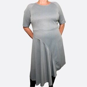 ELOQUII Gray Ponte Asymmetrical Hem Midi Dress 2X‎ XXL Plus Size Modern Business